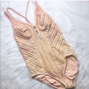 ROBIN PICCONE peach crocheted one piece w/built in bra